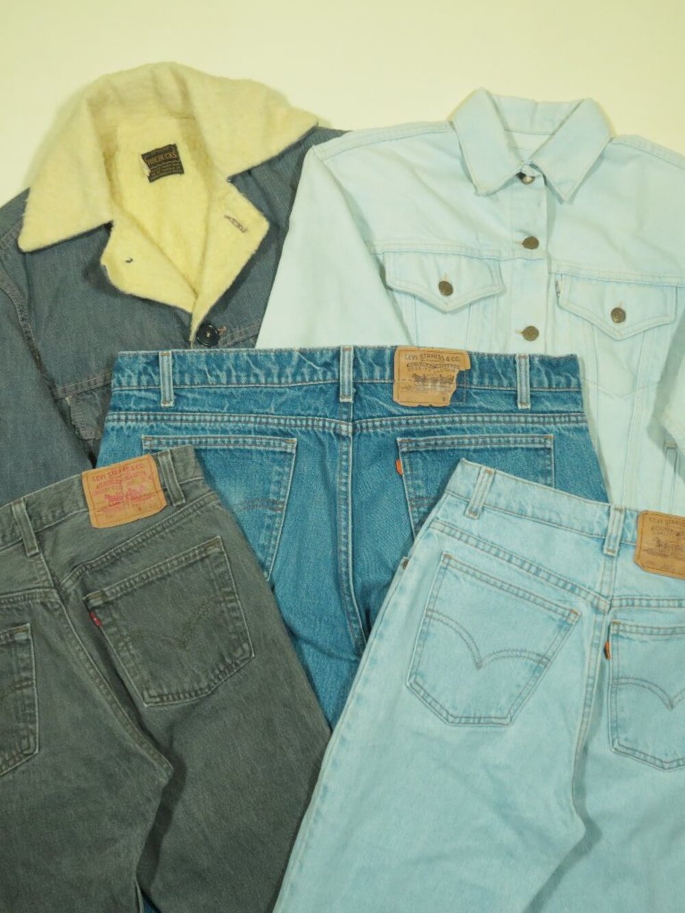 Vintage 80s 90s Levis Jeans Jacket Roebucks Reseller Lot Mens Womens - 5 Pieces
